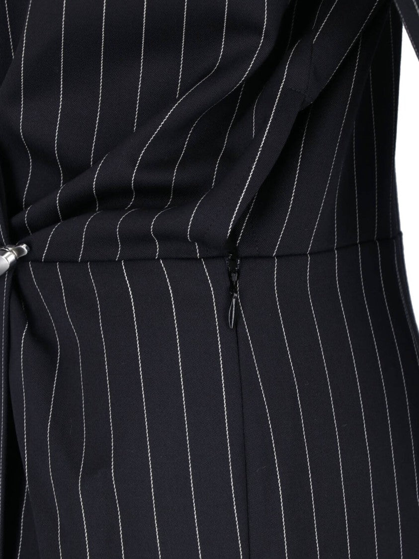 Dondup Black Gessato Wool Pinstripe Maxi Dress