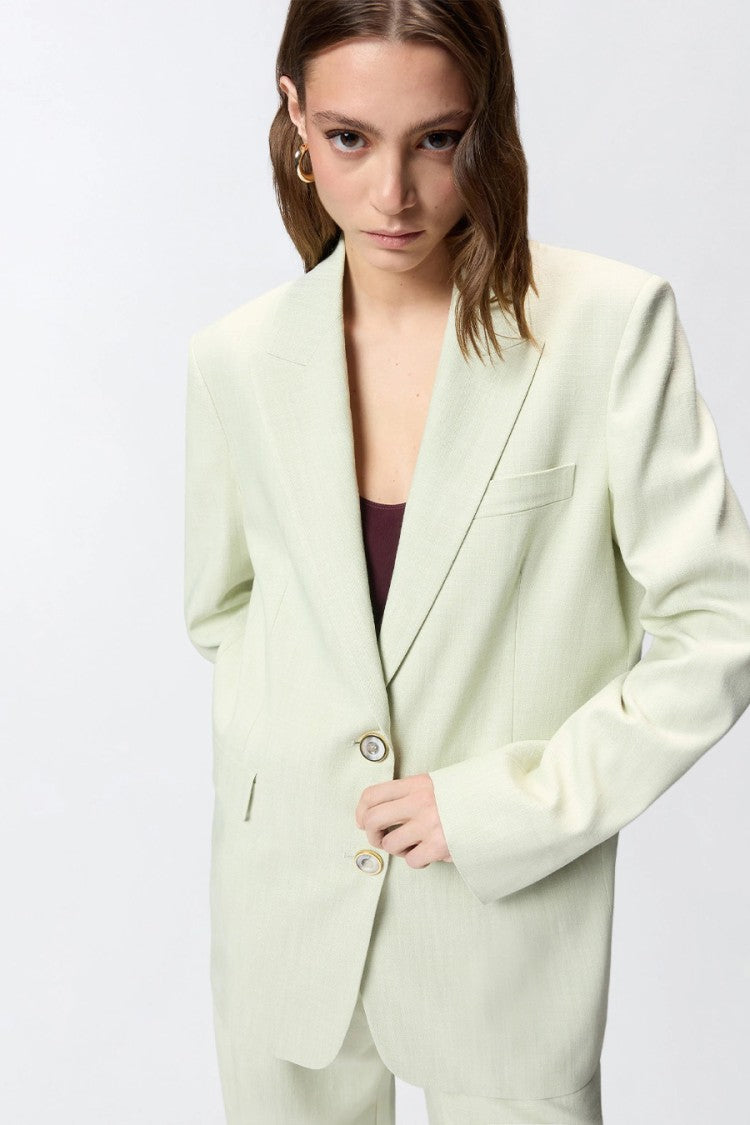 Pinko Green Single-Breasted Notch Lapels Viscose-Blend Blazer