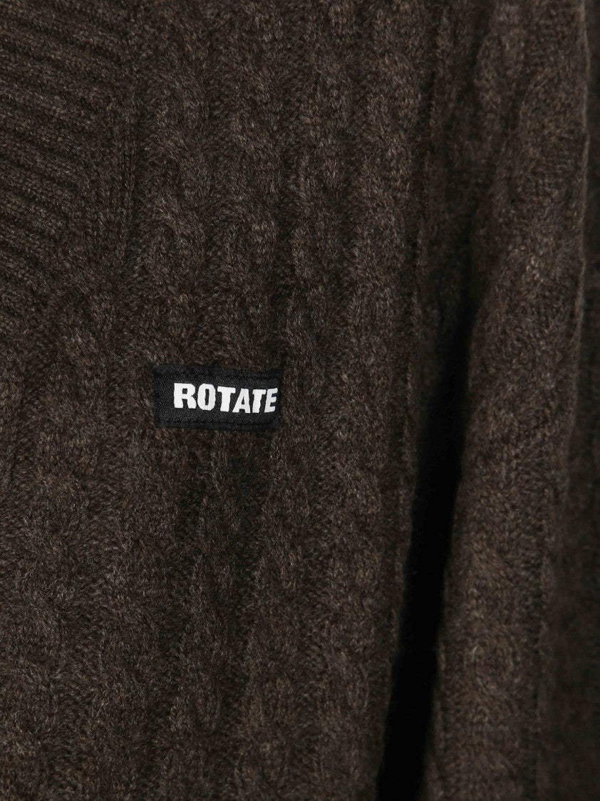 Rotate Cable V Neck Cable Knit Cropped Sweater