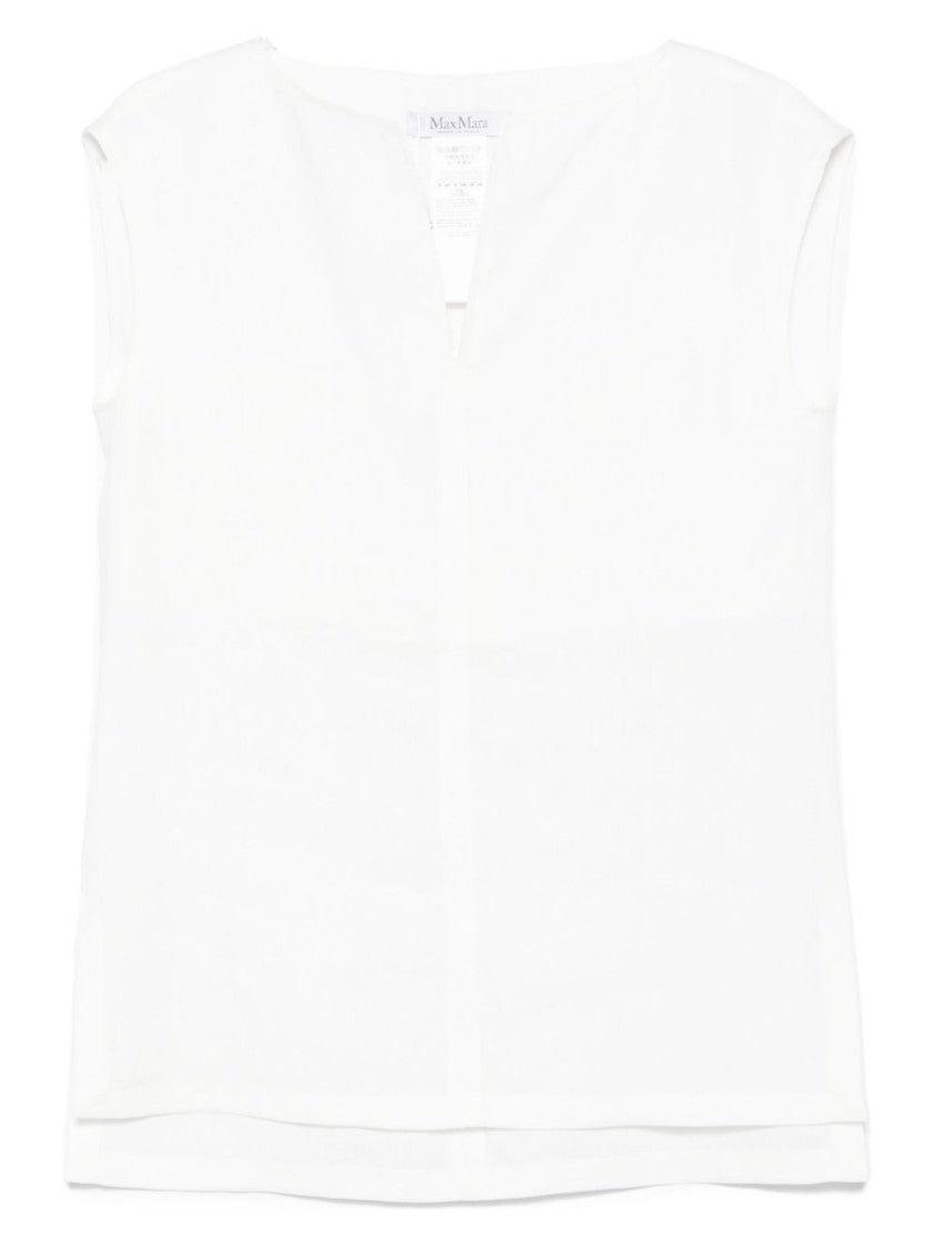 Max Mara Sleeveless White Top With Split Neck Design