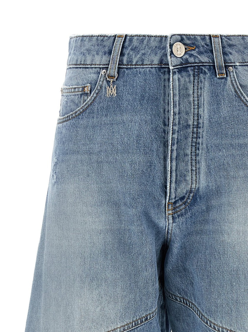 Amiri Stone Washed Denim Jeans With Panel Construction And Cargo Pockets