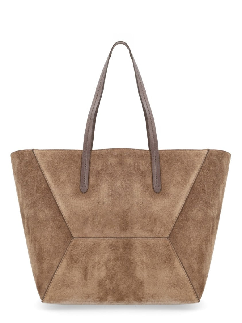 Brunello Cucinelli Brown Panel-Design Calf Leather Tote Bag
