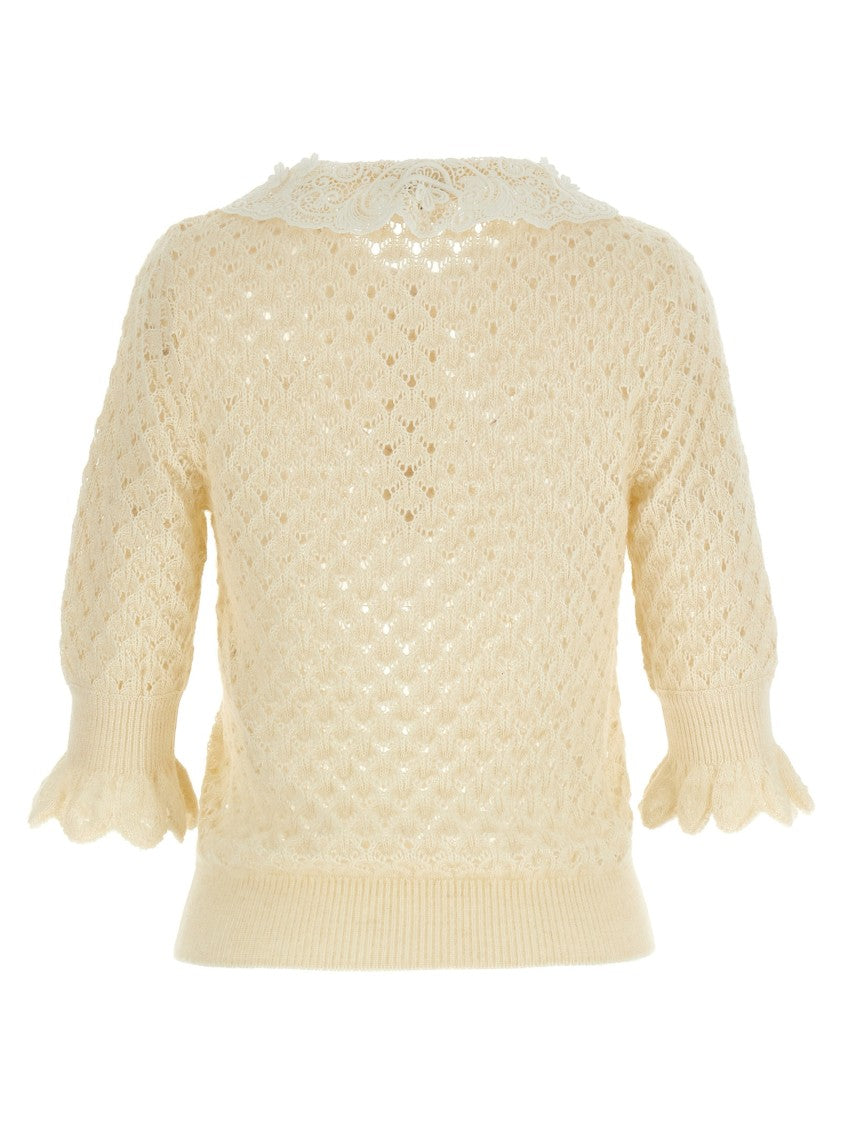 Chloé Pointelle Knit Sweater With Lace Collar