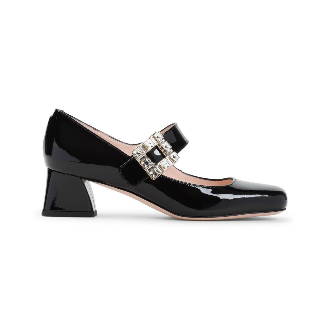 Roger Vivier Glossy Black Calfskin Block Heel Mary Jane Shoes