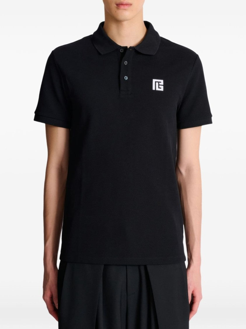 Balmain Three-Button Black Polo Shirt With Geometric Logo