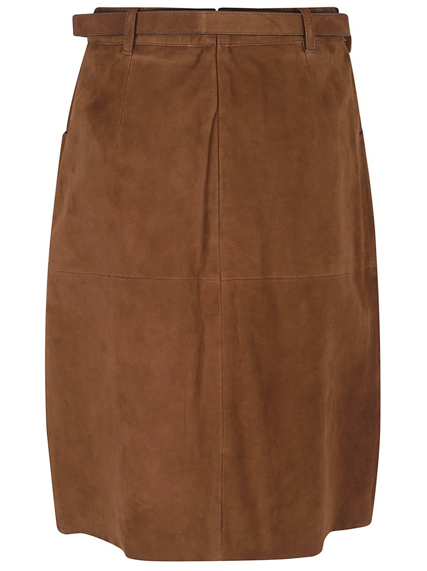Max Mara Trapezoid Suede Midi Skirt