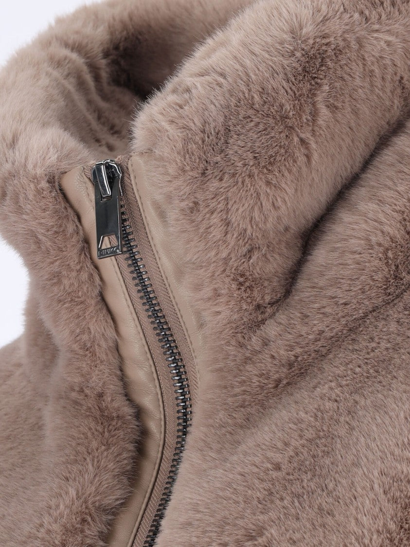 Pinko High Collar Faux Fur Vest In Beige