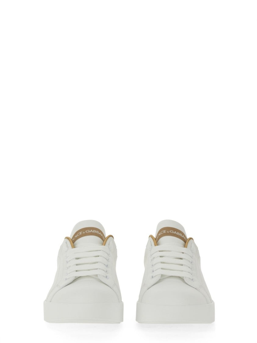 Dolce & Gabbana Portofino Low-Top Metallic Accent Leather Sneakers