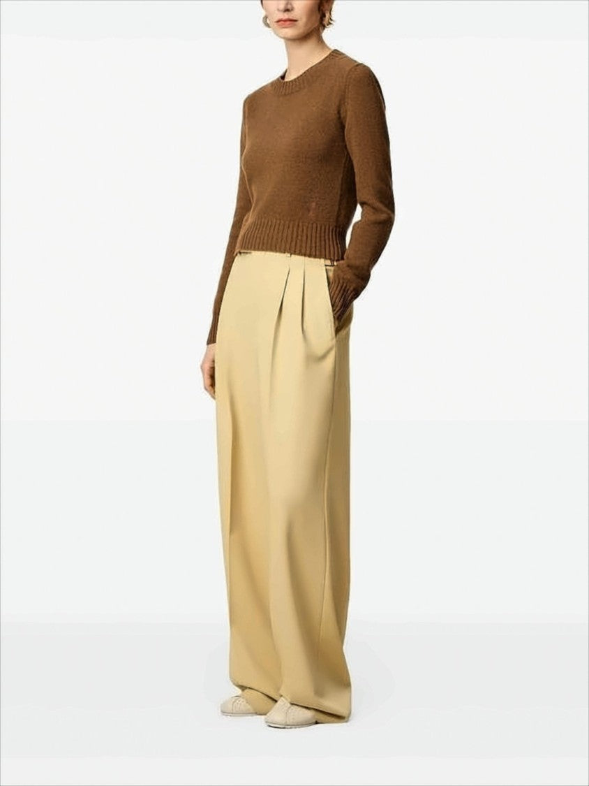Ami Cropped Brown Cashmere Blend Sweater With Heart Detail