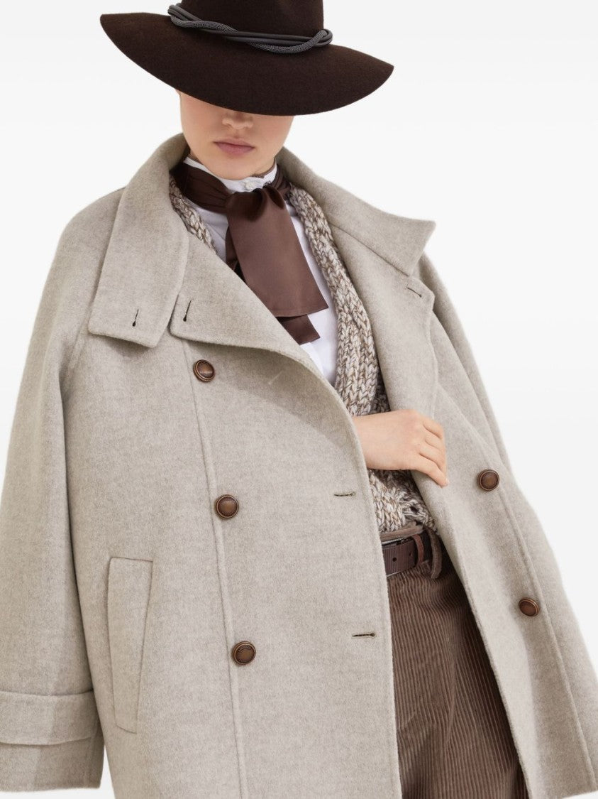 Brunello Cucinelli Double-Breasted Tailored Coat With Stand-Up Collar
