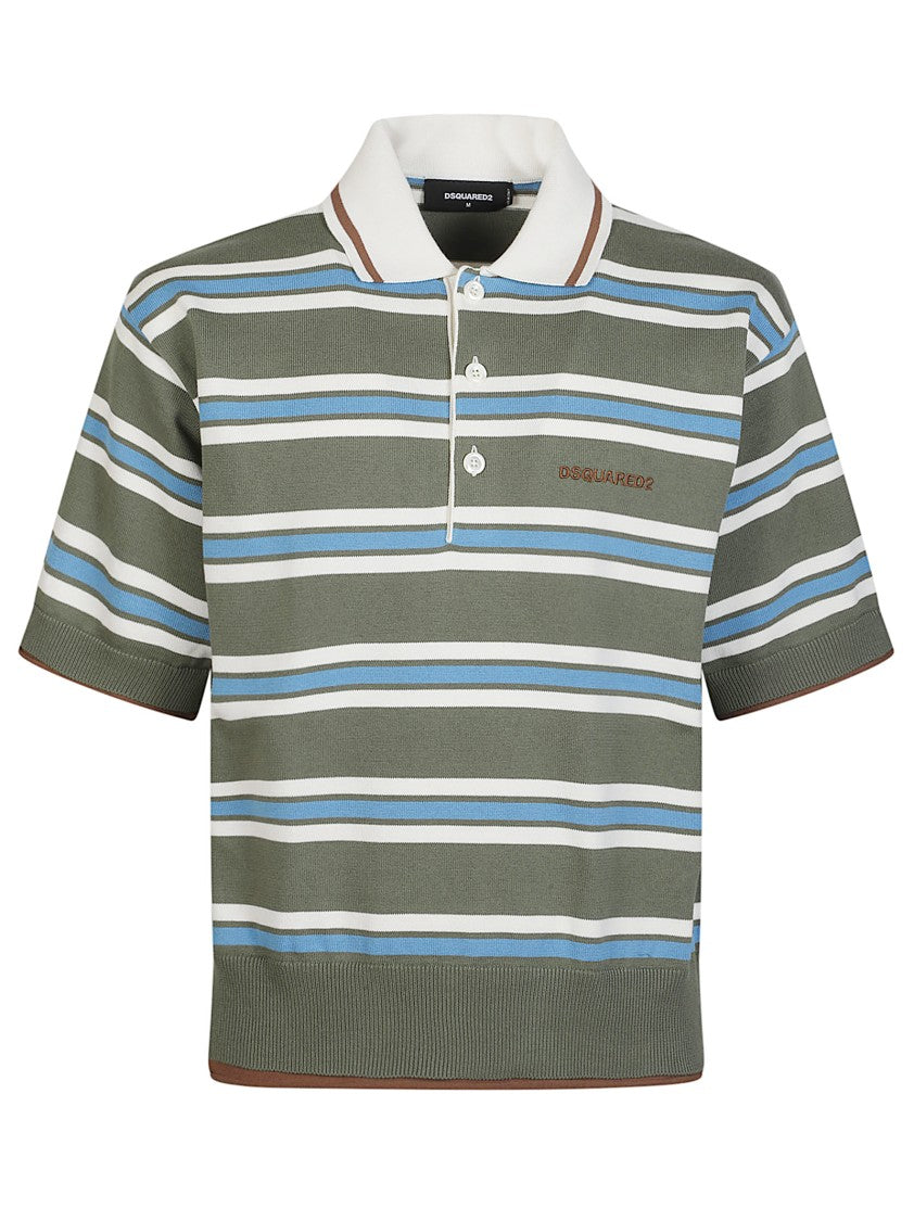 Dsquared2 Short Sleeve Striped Cotton Polo Shirt