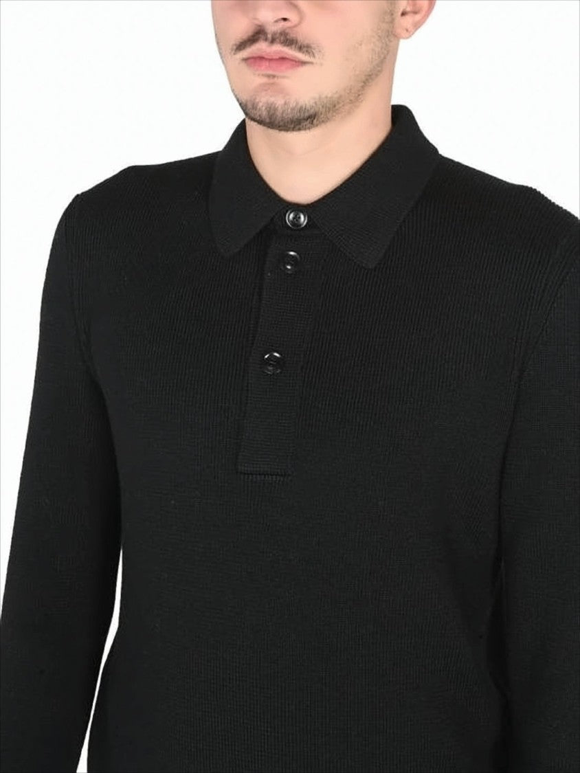 Tom Ford Black Wool And Silk Blend Polo Sweater