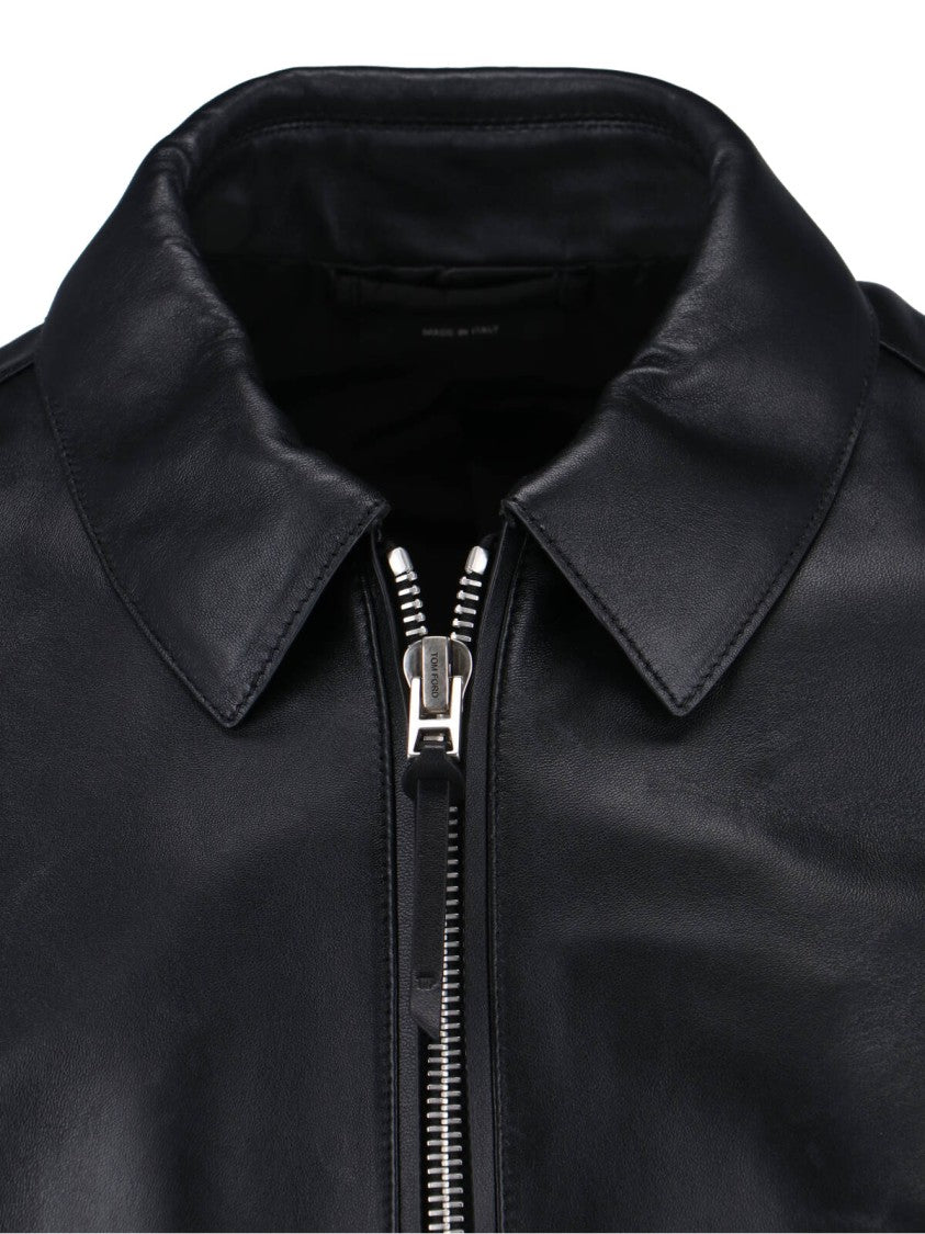 Tom Ford Classic Black Lamb Leather Jacket With Zip Closure