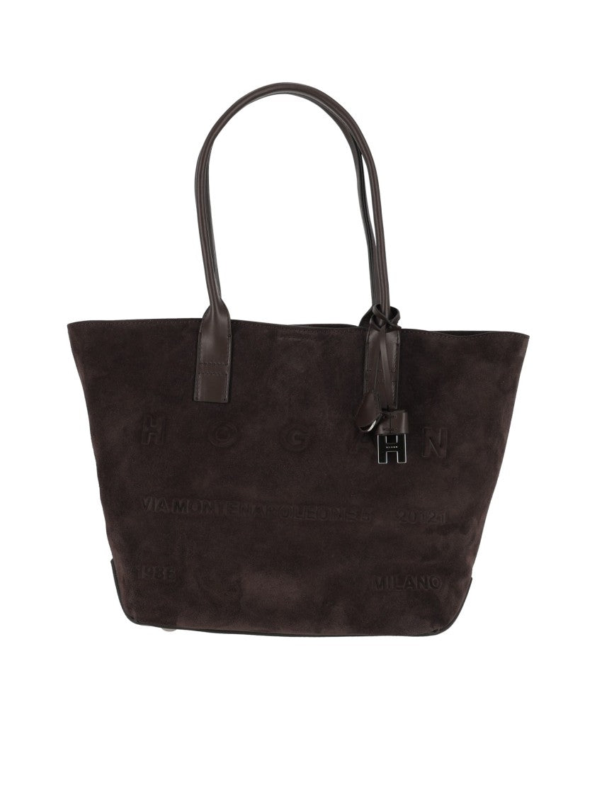 Hogan Calfskin Suede Medium Address Embossed Tote Bag