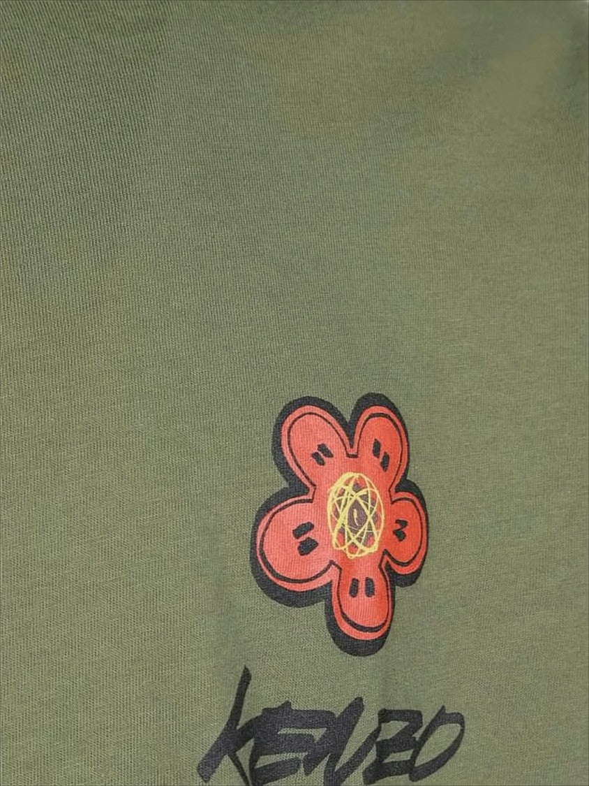 Kenzo Olive Green Long-Sleeve T-Shirt With Floral Graphic