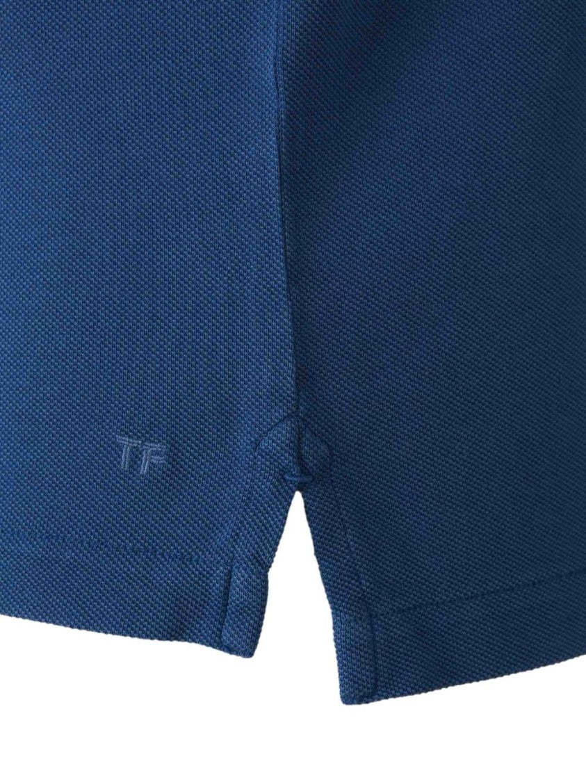 Tom Ford Denim Blue Polo Shirt With Tf Embroidery