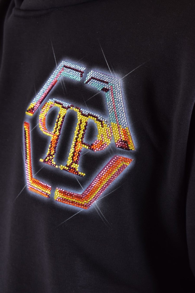Philipp Plein Black Logo Printed Cotton Hoodie
