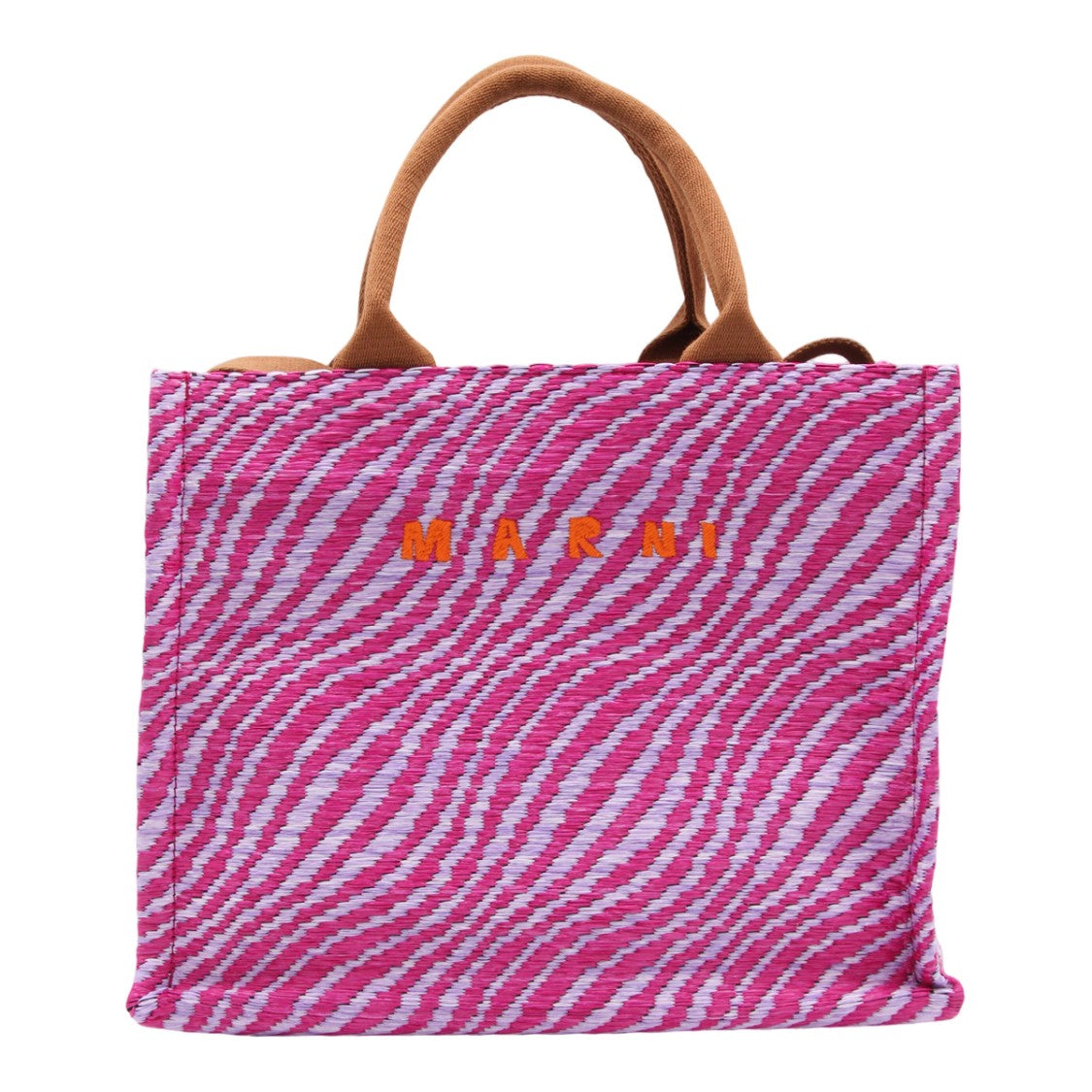 Marni Pink And White Woven Tote Bag