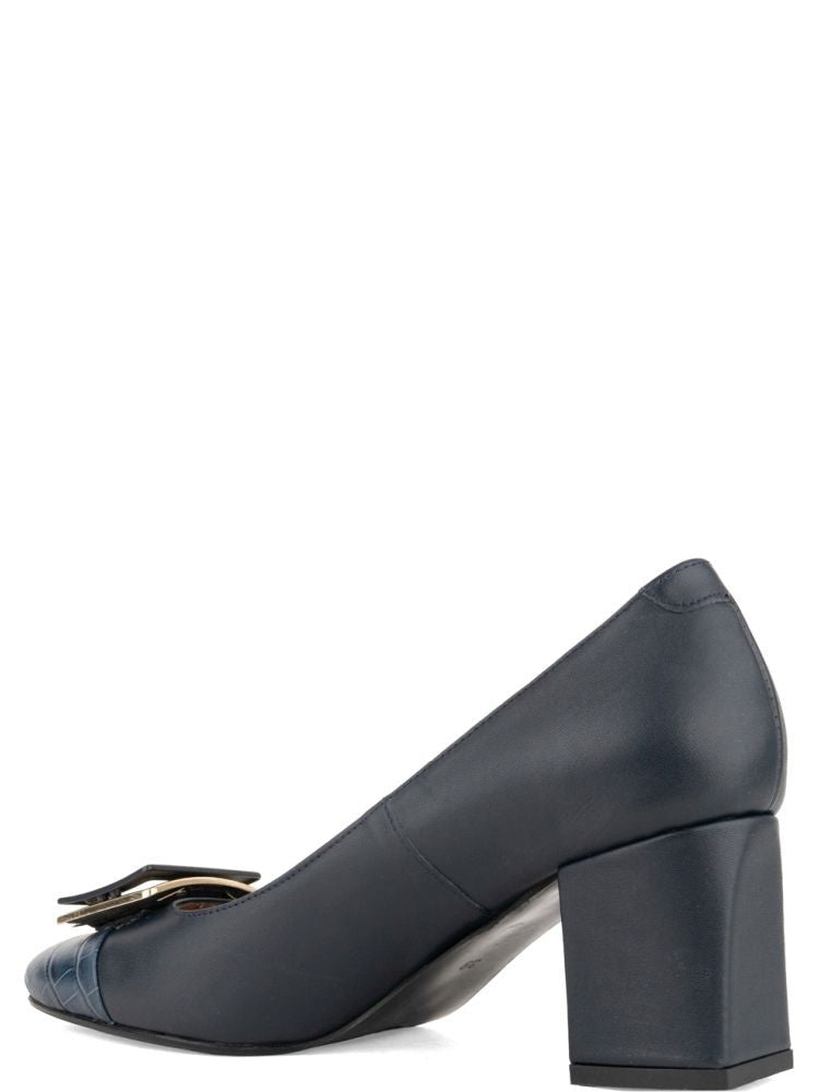 Sergio Moretti Blue Crocodile-Patterned Leather Low-Heel Pumps