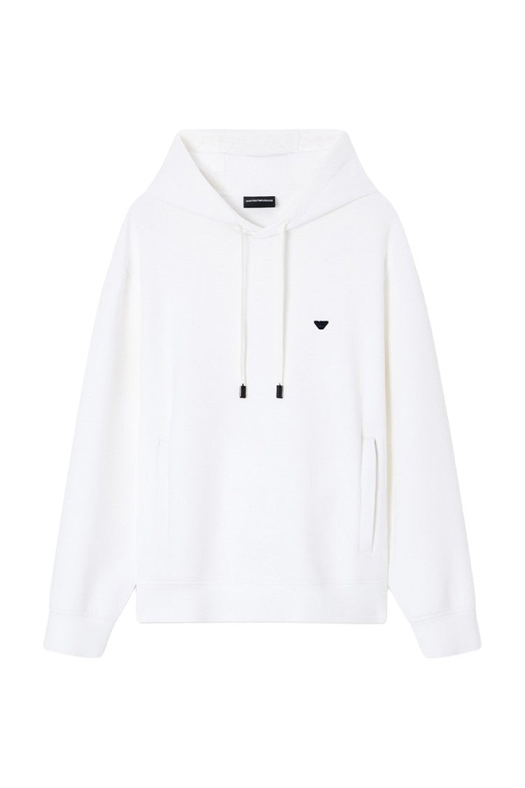 Emporio Armani White Cotton-Blend Drawstring Hoodie