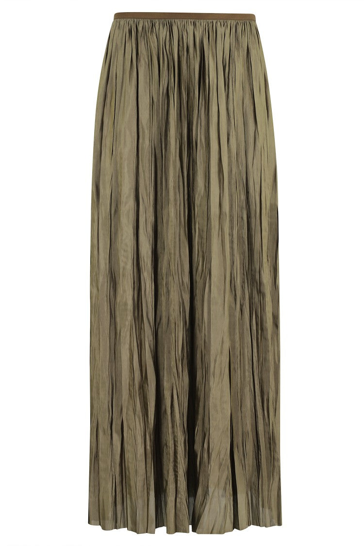Roberto Collina Long Pleated Satin-Finish Skirt