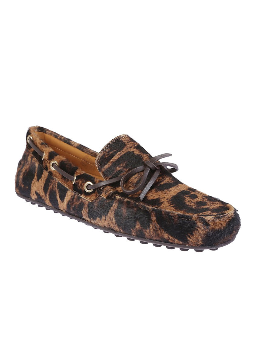 Tod's Leopard Print Leather Slip-On Loafers With Signature Rubber Outsole