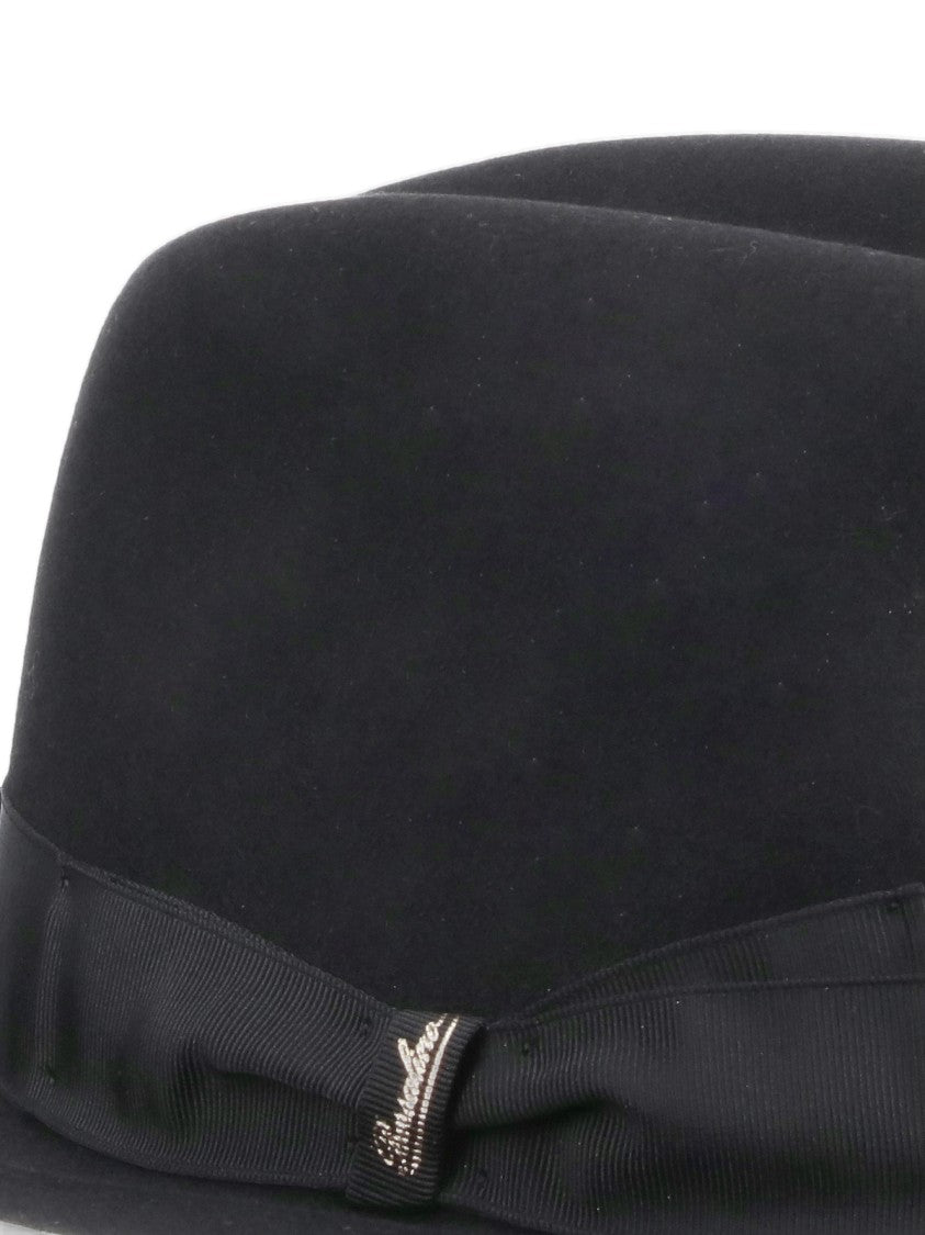 Borsalino Black Wide-Brim Felt Grosgrain Ribbon Hat
