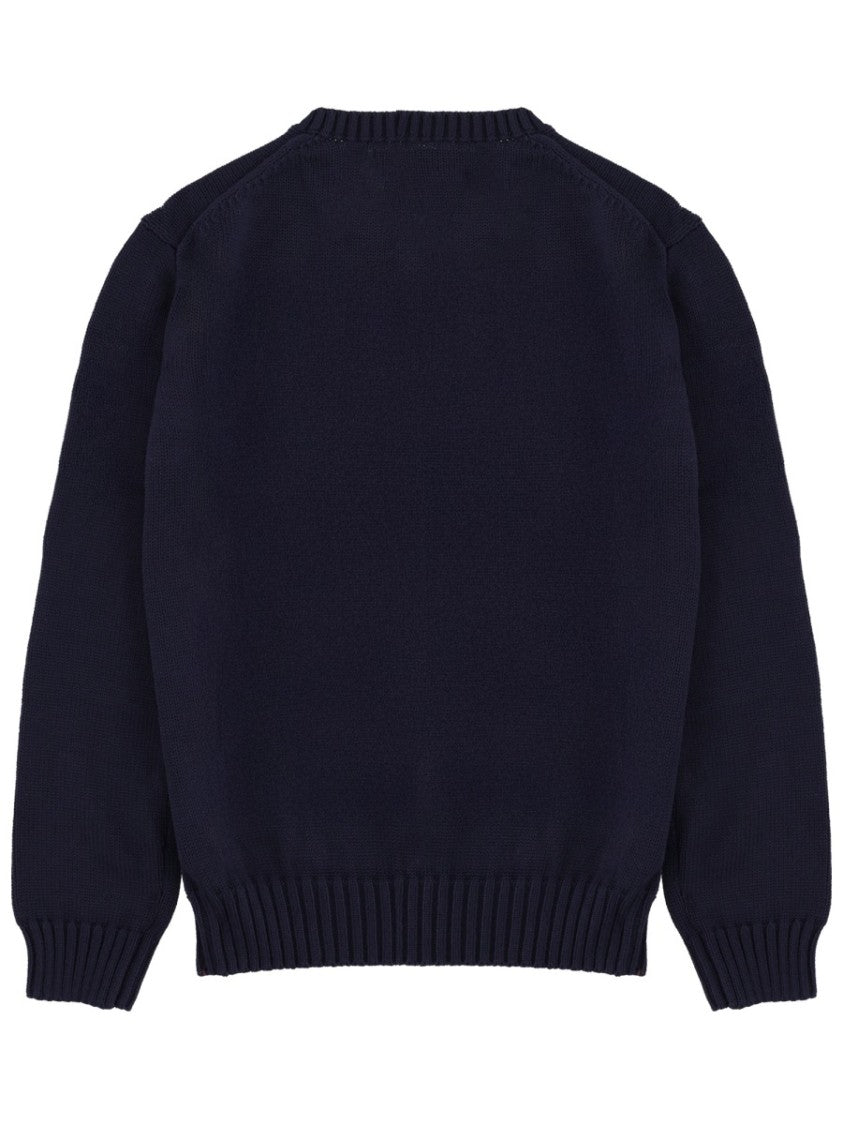 Polo Ralph Lauren Navy Cotton Sweater With Embroidered American Flag
