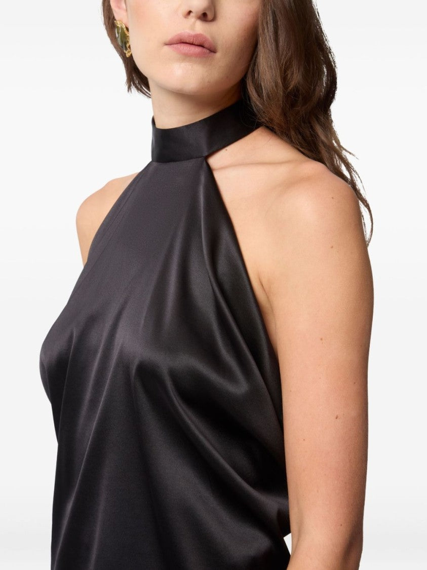 Nina Ricci Black Minimalist Sleeveless Halterneck Silk Top