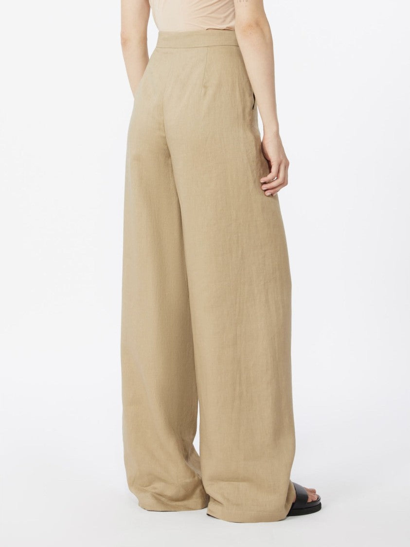 Max Mara Beige Belt Loops Linen Wide-Leg Pants
