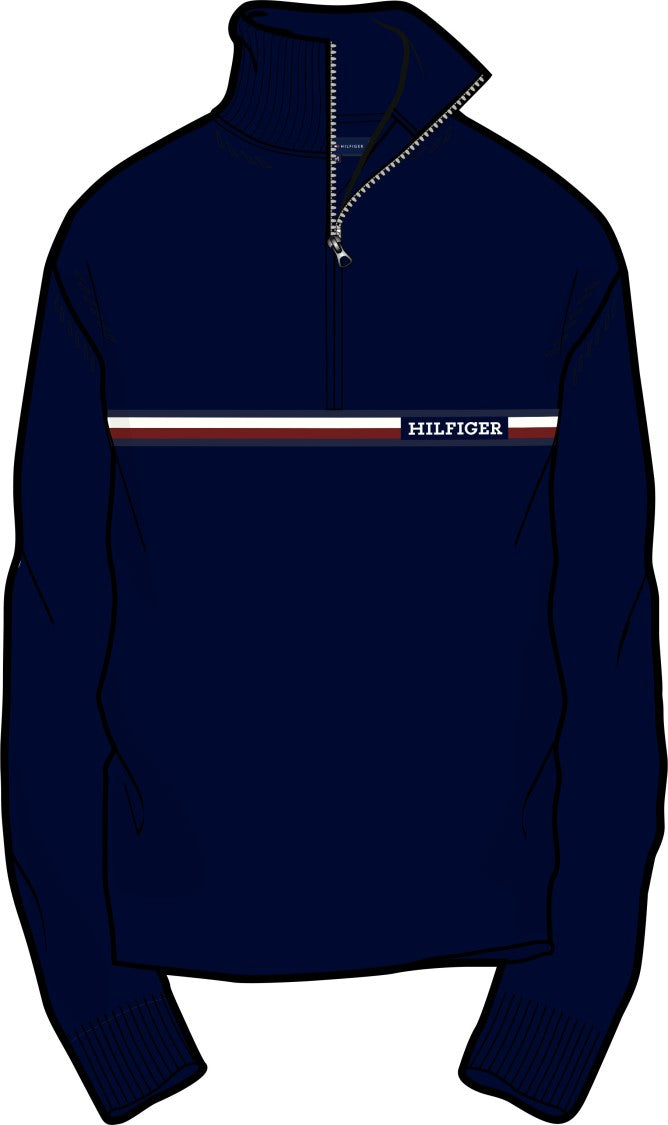 Tommy Hilfiger Navy Blue Turtleneck Sweater Striped Detail