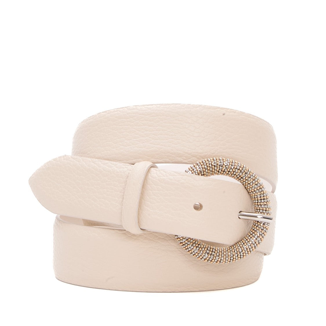 Orciani Ivory Leather Belt With Rhinestone-Embellished Buckle