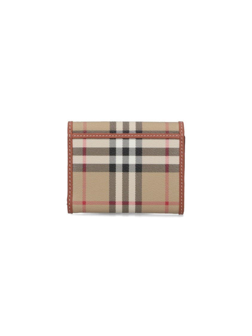 Burberry Beige Tri-Fold Wallet With Lancaster Check Pattern