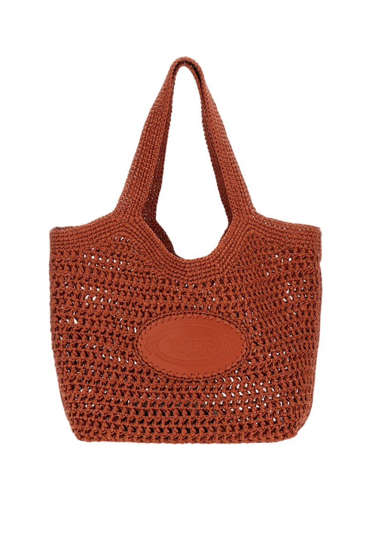 Tod's Red Medium Raffia Tote Bag