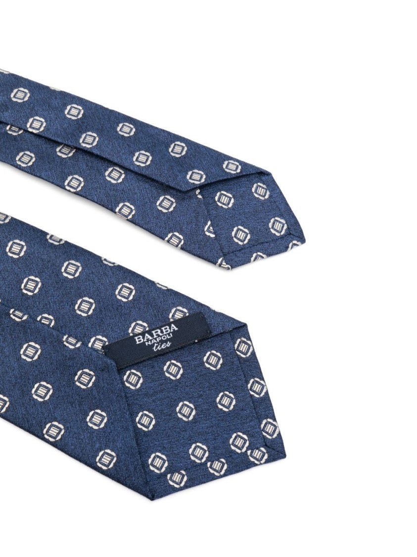 Barba Geometric Pattern Blue Tie With Textured Fabric
