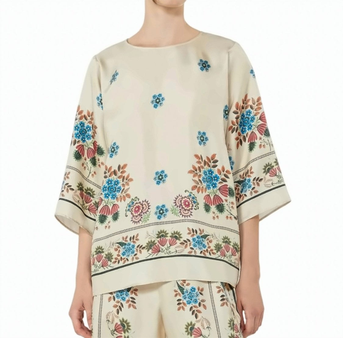 Weekend Pure Silk Twill Flared Crewneck Blouse