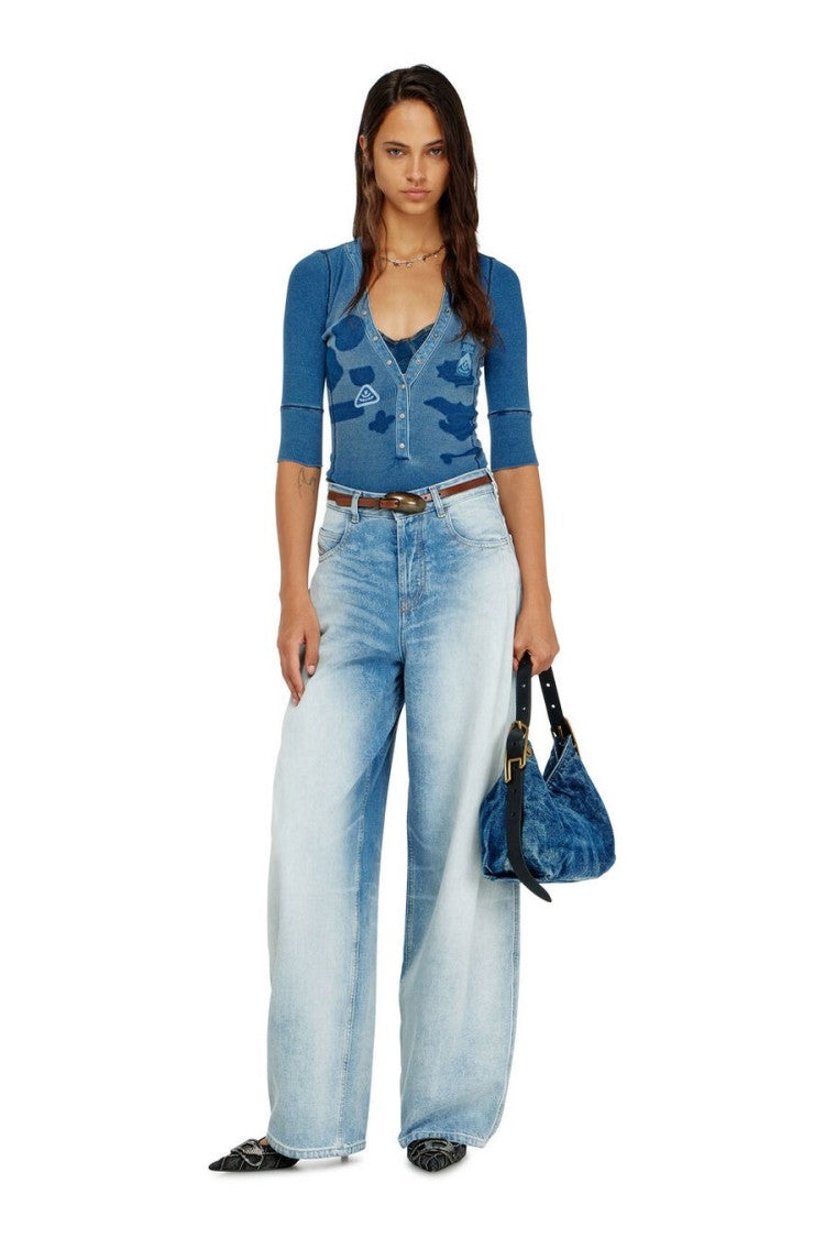 Diesel Blue Denim-Effect Patch Press-Stud Cotton-Blend Tunic