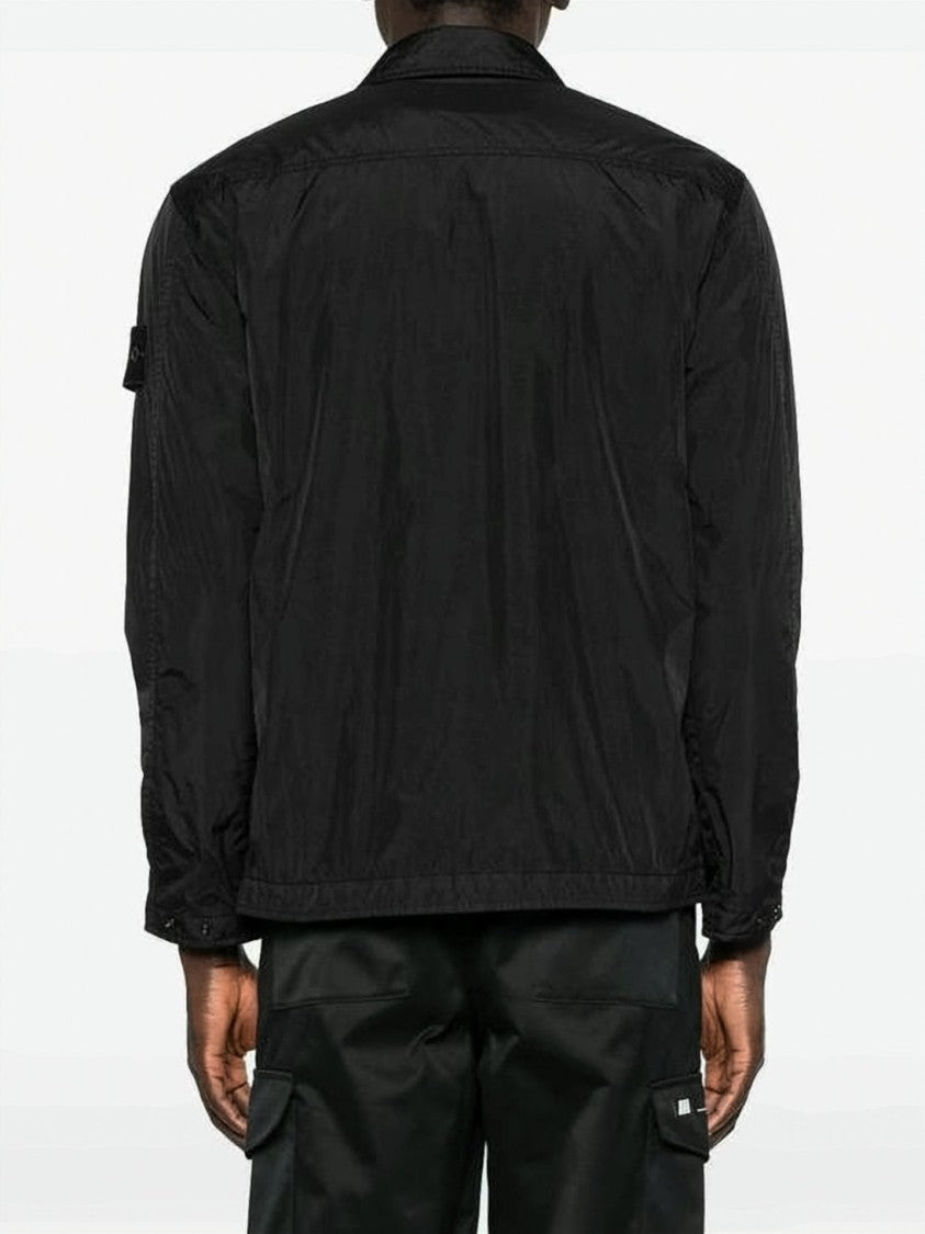 Stone Island Black Minimalist Technical Jacket With Flap Pocket And Iconic Patch