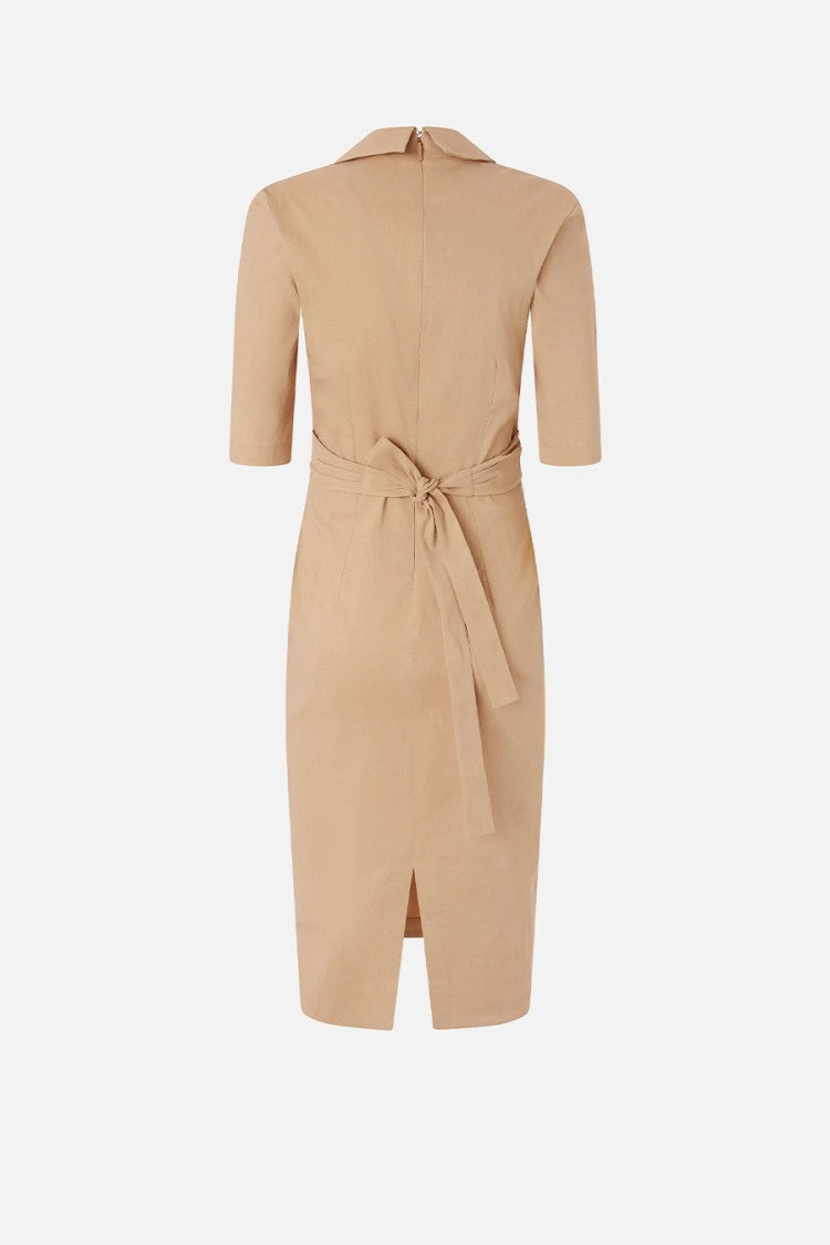 Pinko Beige Linen-Viscose Wrap-Effect Midi Dress