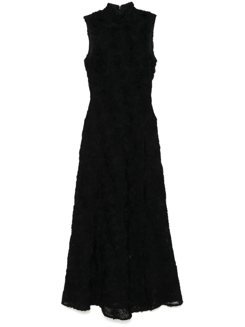 Rotate Sleeveless Floral Textured Maxi Dress With High Neckline