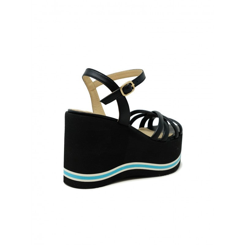 Paloma Barceló Black Leather Lioba Wedge Sandals