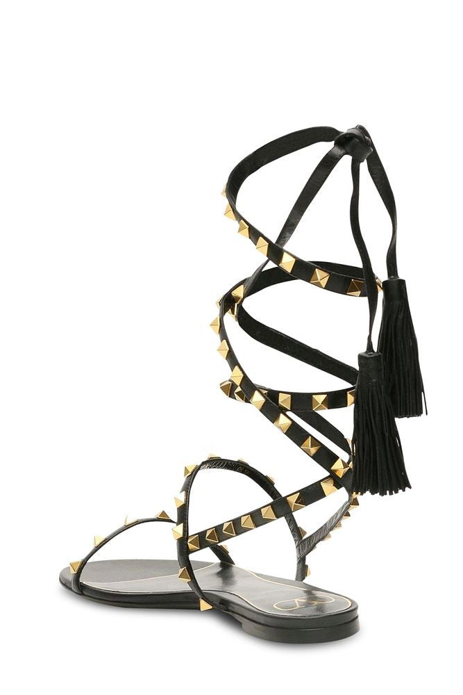 Valentino Garavani Black Leather Sandals With Gold Studs