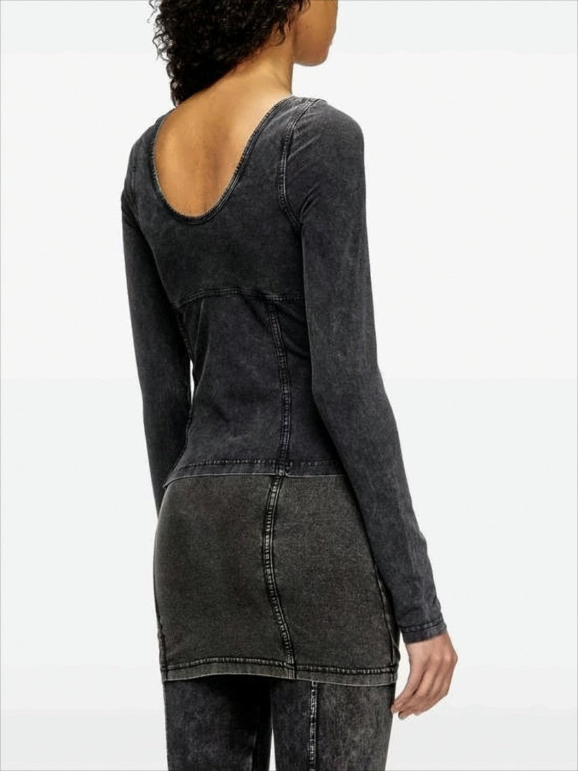 Diesel Deep V-Neck Fitted Long-Sleeve Top