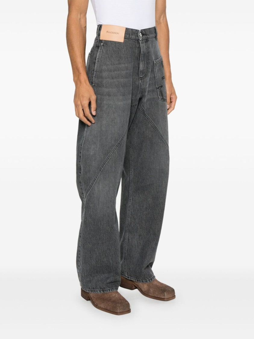 J. W. Anderson Relaxed Fit Grey Jeans With Diagonal Stitching And Embroidered Logo