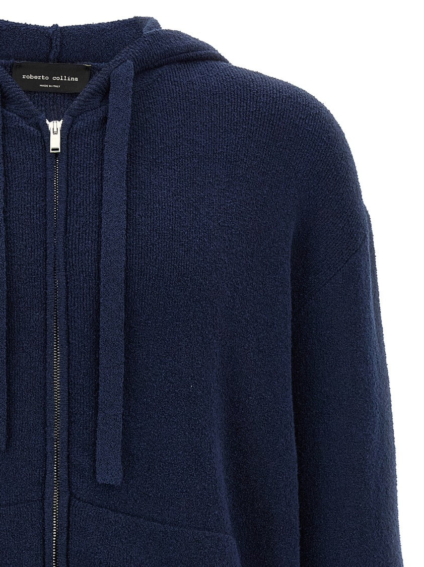 Roberto Collina Blue Spongy Cotton Blend Hoodie