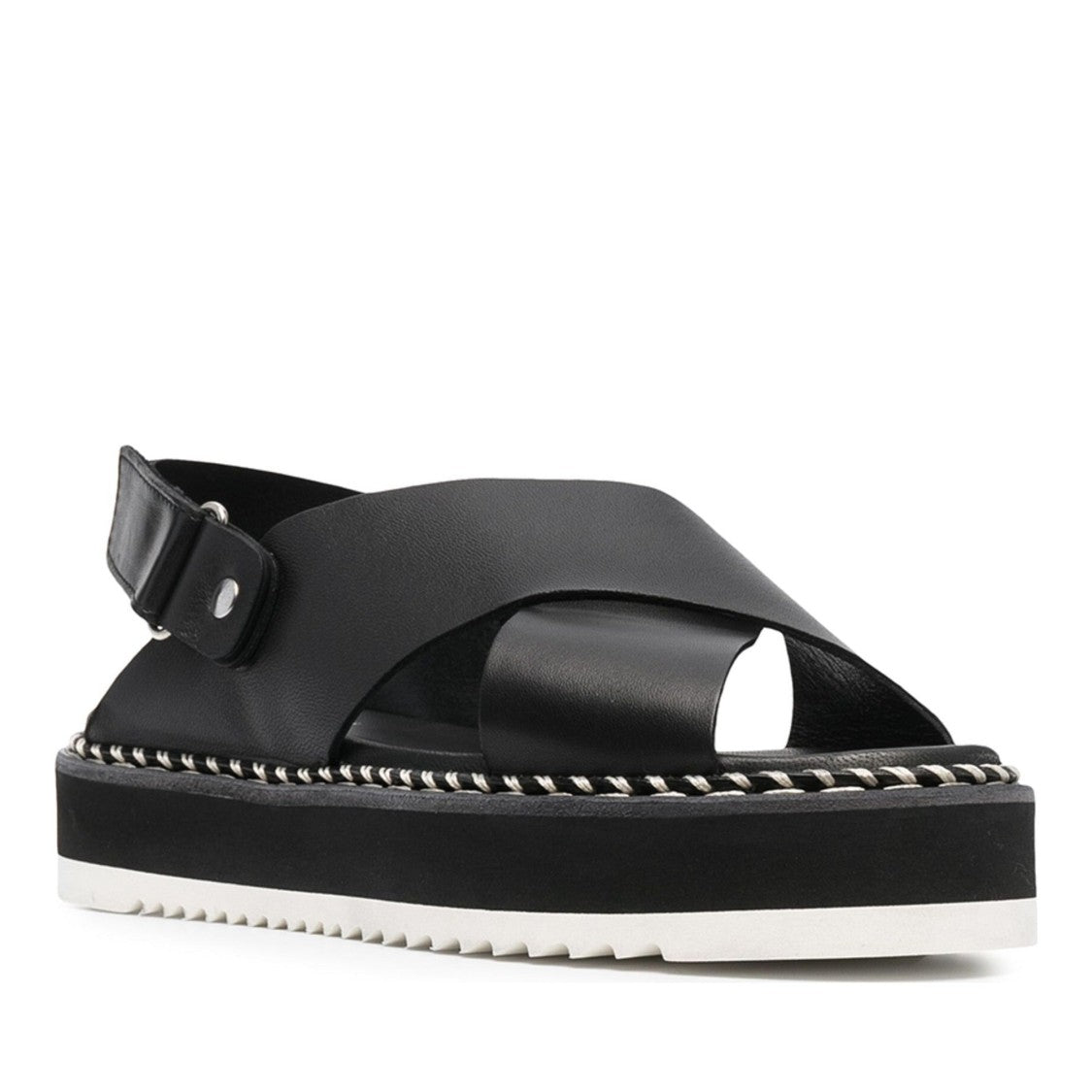 Agl Black Marta Leather Flat Platform Sandals