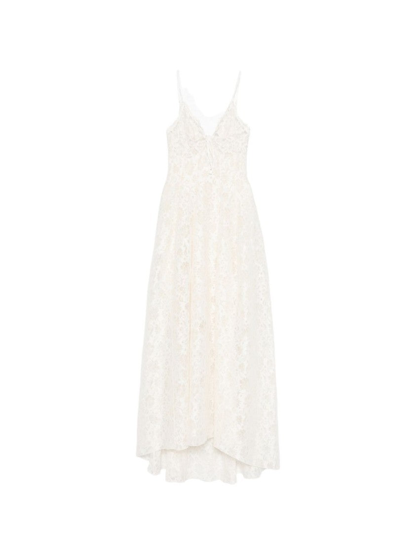 Ermanno Scervino Ivory Maxi Dress With Delicate Lace Overlay And Spaghetti Straps