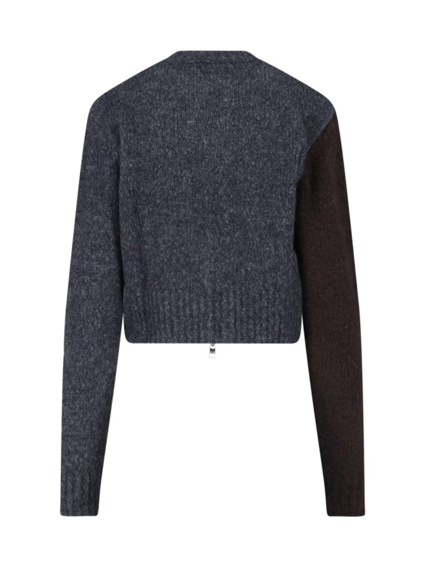 Paloma Wool Jane Grey Bicolor Zip-Up Cropped Wool-Blend Cardigan