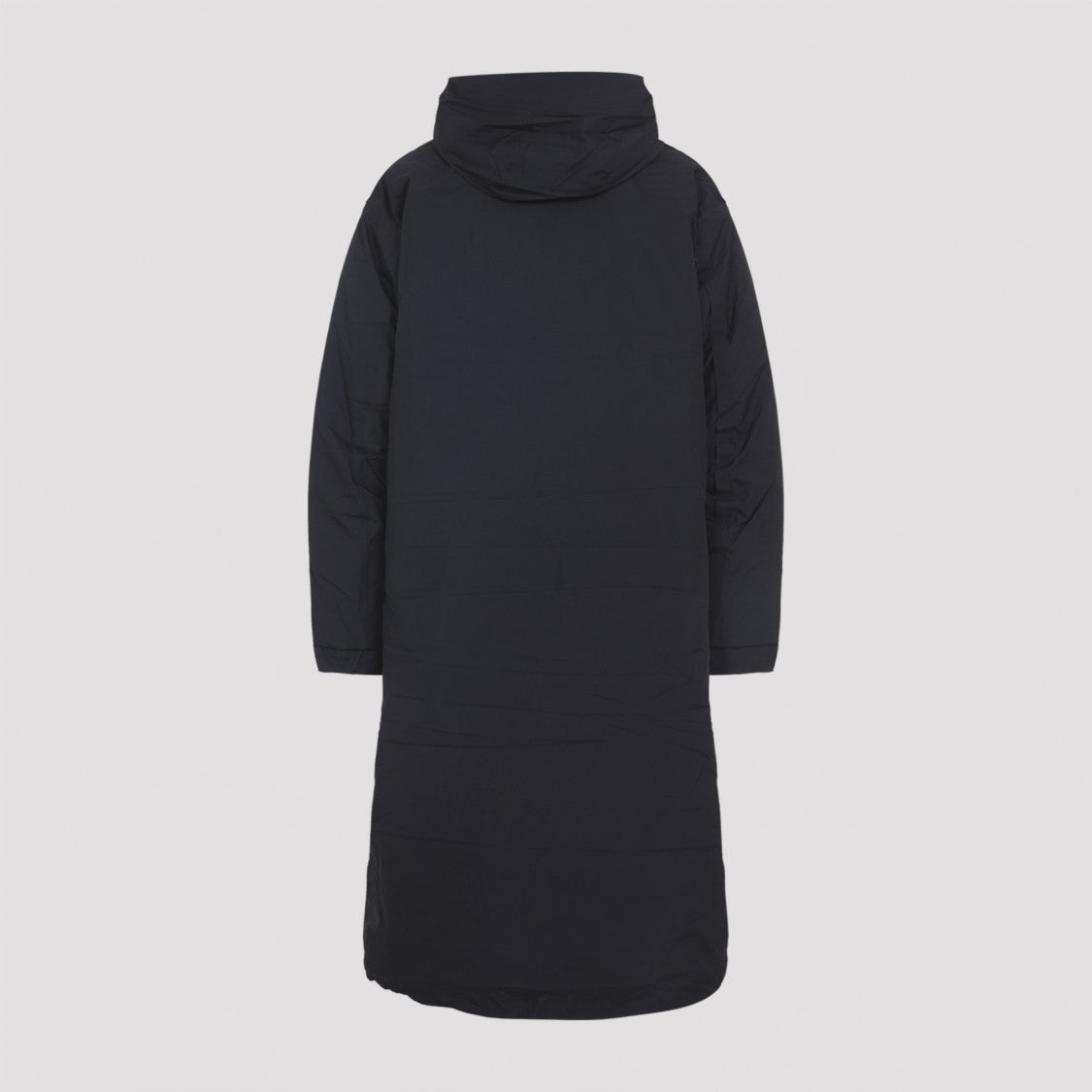 Y-3 Minimalist Black Long Coat With Flap Pockets And Hood