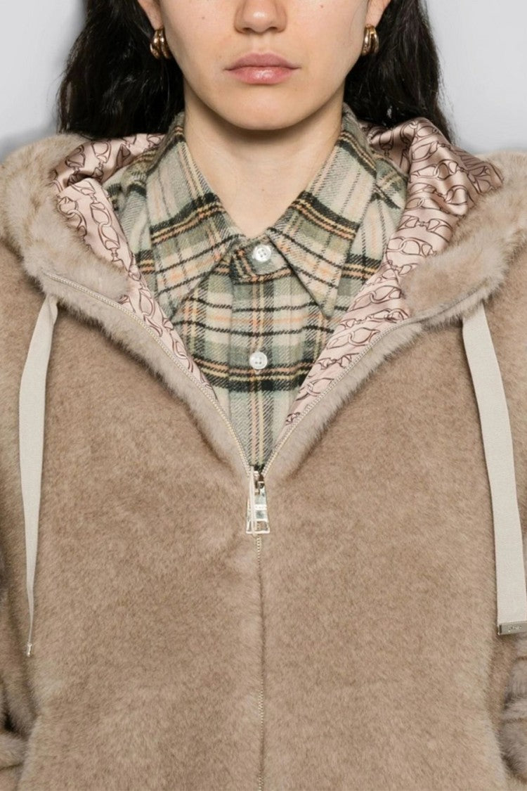 Herno Beige Polyester Fur-Effect Hooded Jacket